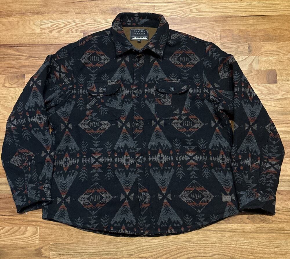Jachs New York Mens Aztec Wool Blend Shirt Coat Jacket Sherpa Lined Shacket XXL